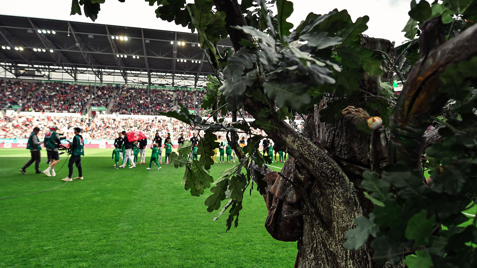 Ein Mensch als Baum verkleidet beim letzten Aktionsspieltag